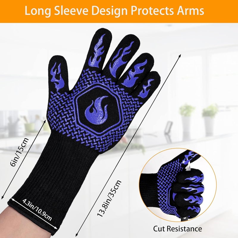 DKHDBD BBQ Fireproof Gloves, Grill Cut-Resistant 1472°F Heat Resistant Gloves, Non-Slip Silicone Oven Gloves, Kitchen Safe Cooking Gloves for Oven Mitts,Barbecue,Cooking, Frying,13.5 Inch-Blue - Image 2